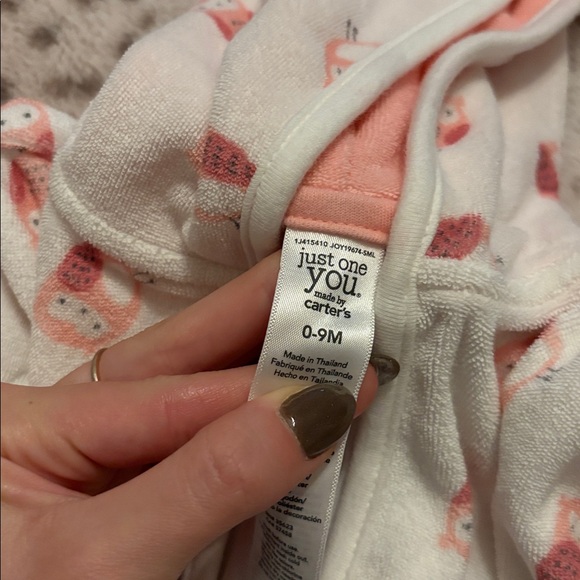 just one you made by carter’s pink baby owl bath robe size 0-9 months - Picture 3 of 3
